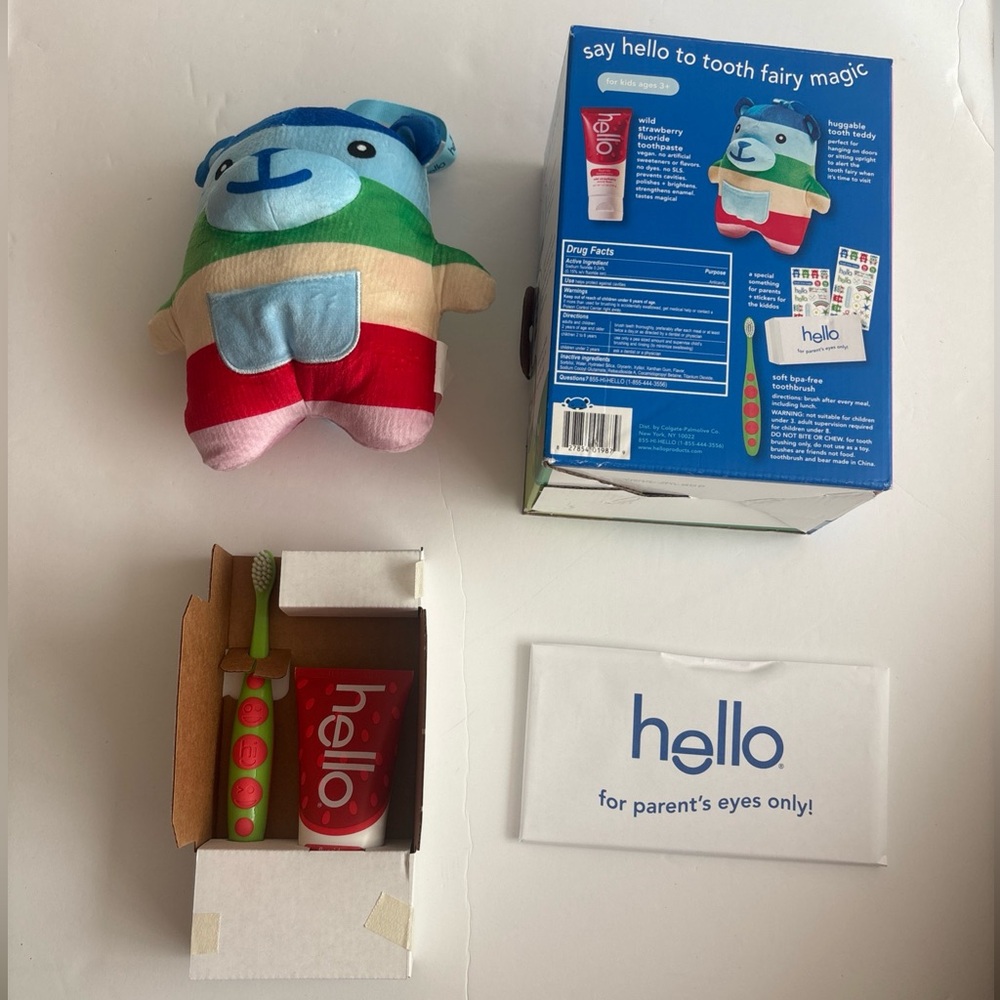 Hello Tooth Fairy Multicolor Teddy Bear, Strawberry Toothpaste & Toothbrush Kit - Picture 10 of 10